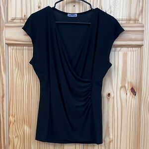 Black Draped V-Neck Women's Top